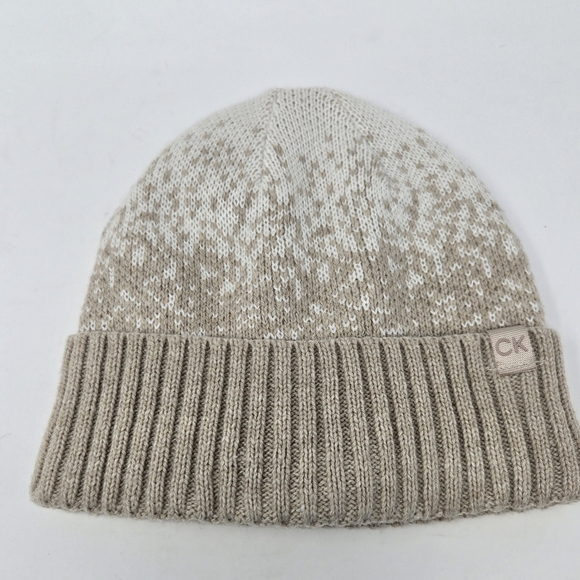 CALVIN KLEIN TAN & CREAM FLEECE LINED BEANIE HAT ACCESSORY FOLDED BRIM WOMEN OS - Picture 8 of 12